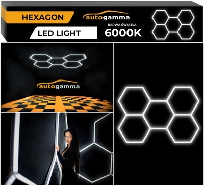 SISTEMA OSWIETLENIOWY GARAZOWO WARSZTATOWY HEXAGON DIODO LUMINOSO LED 297 X 206 CM 6000K  