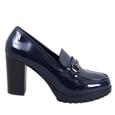 Mokasyny lakierowane na obcasie Dark Blue r.39