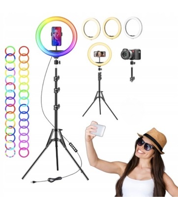 LAMPA PIERŚCIENIOWA LED RING RGB 10 CM STATYW UCHWYT NA TELEFON CZARNA