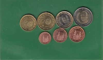 Hiszpania zestaw 7 szt 1 cent do 2 Euro 2003 UNC