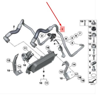 Bmw 5 f10 heat теплообмінник trans oil кулер труба inlet 17227635671 фото №1