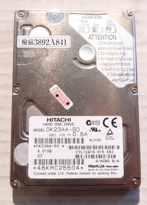 Dysk 2,5' 6GB IDE PATA HITACHI DK23AA-60