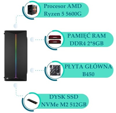 Gaming PC AMD Radeon 5 5600G 16GB 512GB M2 RGB