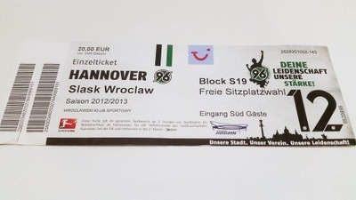 bilet HANNOVER 96 SV - ŚLĄSK Wrocław 30.08.2012