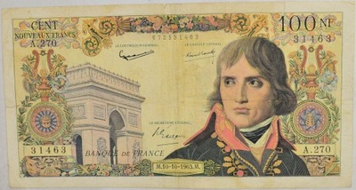 9.db.Francja, 100 N.Franków 1963 rzadki, St.3+