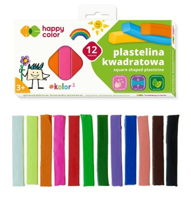 Plastelina kwadratowa, 12 kolorów, Happy Color