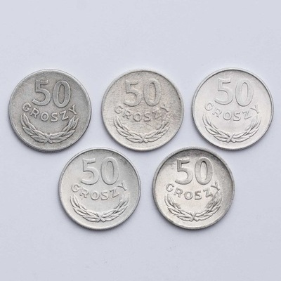 Polska, Zestaw 5 monet 50 Groszy różne roczniki