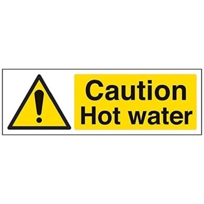 Naklejka napis znak samoprzylepny Caution hot water