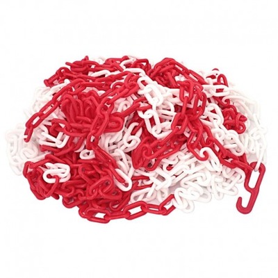 Łańcuch plastik biało-czerwony 6mm x 25m+haki
