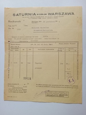 WARSZAWA SATURNIA PRZEWORSK RACHUNEK 1931 R 0297 D1
