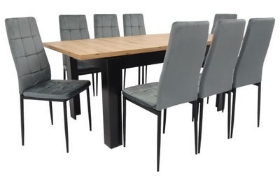 Stół 80x140/180 i 8 MODNYCH krzeseł z przeszyciami