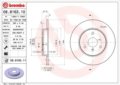 BREMBO 08.8163.11 DISCO DE FRENADO PARTE DELANTERA SMART  