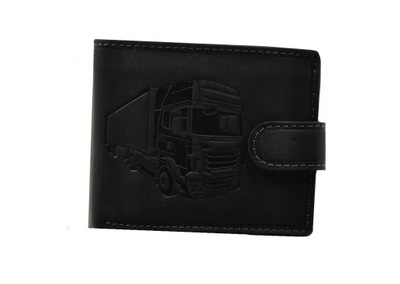 Skórzany portfel z wytłoczonym tirem czarny