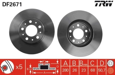 2X DISC BRAKE VOLVO FRONT S70/S90/V70/850 94- DF2671  