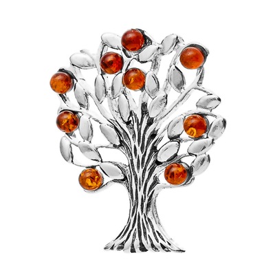 DRZEWKO SZCZĘŚCIA broszka drzewo SREBRO ag925 z naturalny BURSZTYN bałtycki