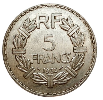 FRANCJA 5 FRANCS 1933 NIKIEL