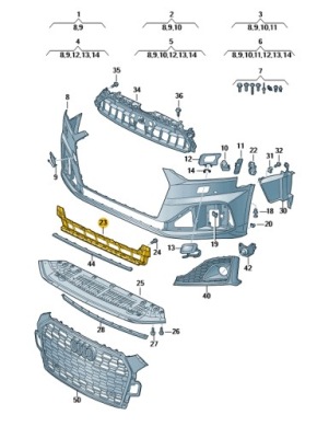 Решітка заглушка середня бампер перед audi a5 b9 оригінал od aso фото №1