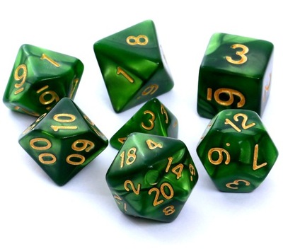 REBEL Komplet 7 kości RPG perłowe zielone, zestaw