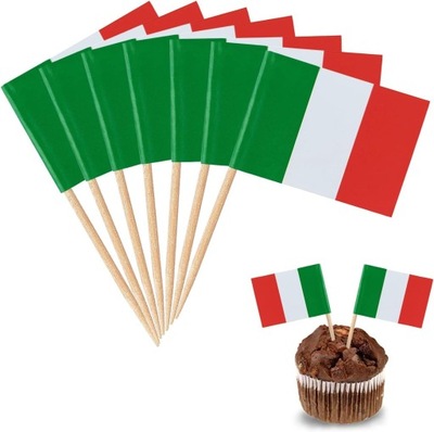 100 sztuk wykałaczek z flagą Włoch, flagi koktajlowe, mini flagi, toppery n