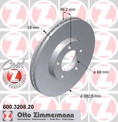 ZIMMERMANN VW PASSAT B5 283MM ГАЛЬМІВНІ ДИСКИ ПЕРЕД 600.3208.20