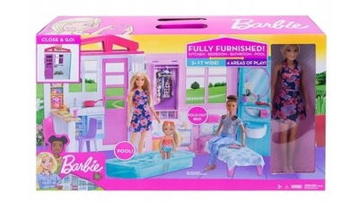 BARBIE DOMEK DLA LALEK +LALKA basen kuchnia Dom