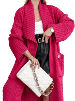 COCOMORE Sweter Płaszcz Kardigan Różowy Amarantowy NEW