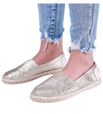 Złote balerinki baleriny espadryle buty na płaskim obcasie 15637 40