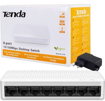 SWITCH 8-PORTOWY LAN RJ45 ROZDZIELACZ PRZEŁĄCZNIK ETHERNET 10/100 Mb/s