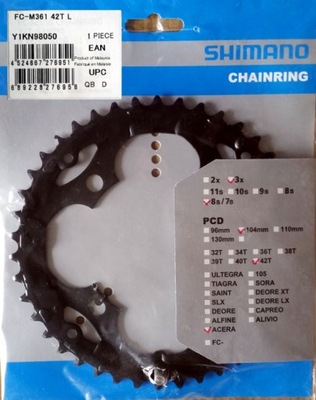 Tarcza Shimano FC M361 42z zębatka 42T Acera