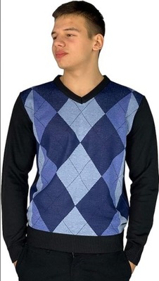 S9829 PIERRE CARDIN CREW ARGYLE V NECK SWETER MĘSKI XXL