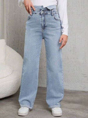 SHEIN Spodnie Jeansy z prostymi nogawkami i ukośnymi kieszeniami 10-11L