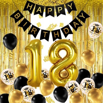 Zestaw złote czarne balony 18 urodziny osiemnastka