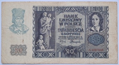 Banknot Generalna Gubernia 20 zł 1940 rok SERIA: A