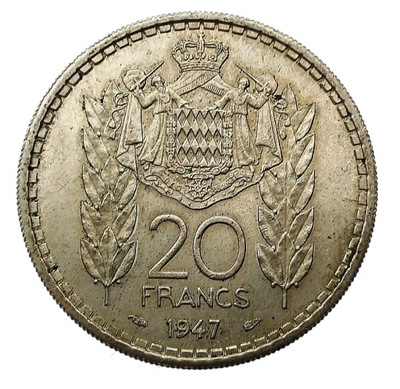 MONAKO MONACO 20 FRANCS 1947 LOUIS II