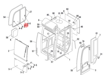 VENTANAS DERECHA PARTE TRASERA T0378601330 TAKEUCHI TB125-TB145  