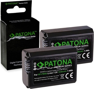 2x PATONA akumulator bateria NP-FW50 7.2V 1030mAh Sony DSC-RX10 NEX-5 NEX-6