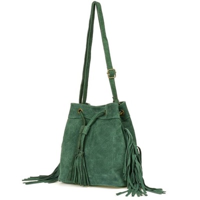 Zielona torebka z zamszu z troczkami - worek