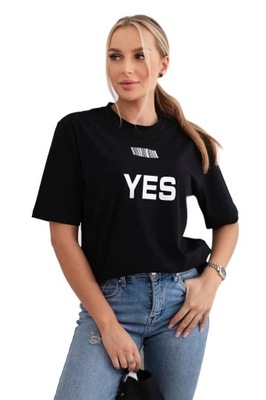 Bluzka bawełniana z nadrukiem Yes/No czarna