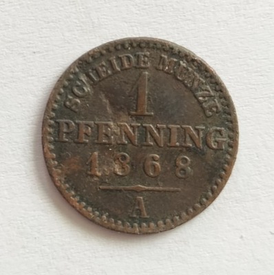 moneta Prusy 1 pfenning 1868 A