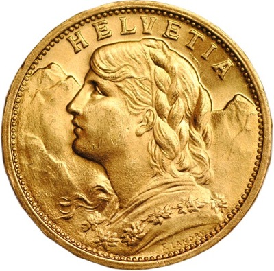 Szwajcaria 20 franków 1910 Helvetia b.ładne