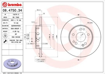 BREMBO 08.4750.34 ДИСК ТОРМОЗНОЙ