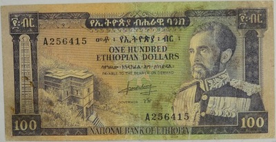 5.di.Etiopia, 100 Dolarów 1966 rzadki, St.3+