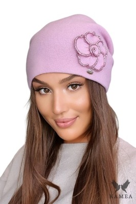 INKA jesienno-zimowa czapka damska kolor pink, KAMEA