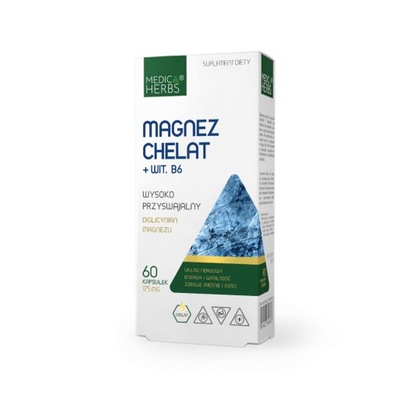 Magnez Chelat (glicynian magnezu) + Witamina B6 Medica Herbs - 60 kapsułek