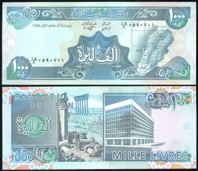 $ Liban 1000 LIVRES P-69a UNC 1988