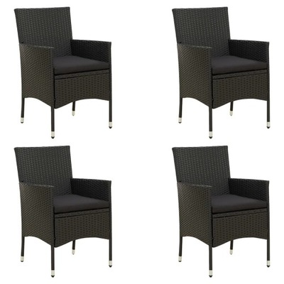 Zestaw 4 krzeseł ogrodowych z poduszkami, czarne