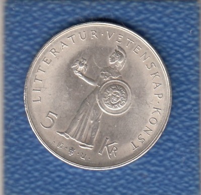 Szwecja 5 koron 1962 srebro stan !
