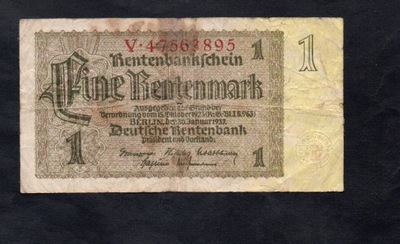 BANKNOT NIEMCY -- 1 marka RENTENMARK -- 1937 rok, seria V