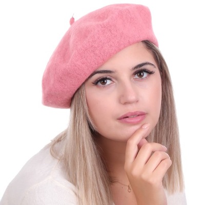 Beret damski w stylu francuskim barbi róż