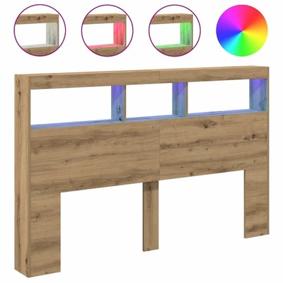 Zagłówek z półkami i LED, dąb artisan, 160x17